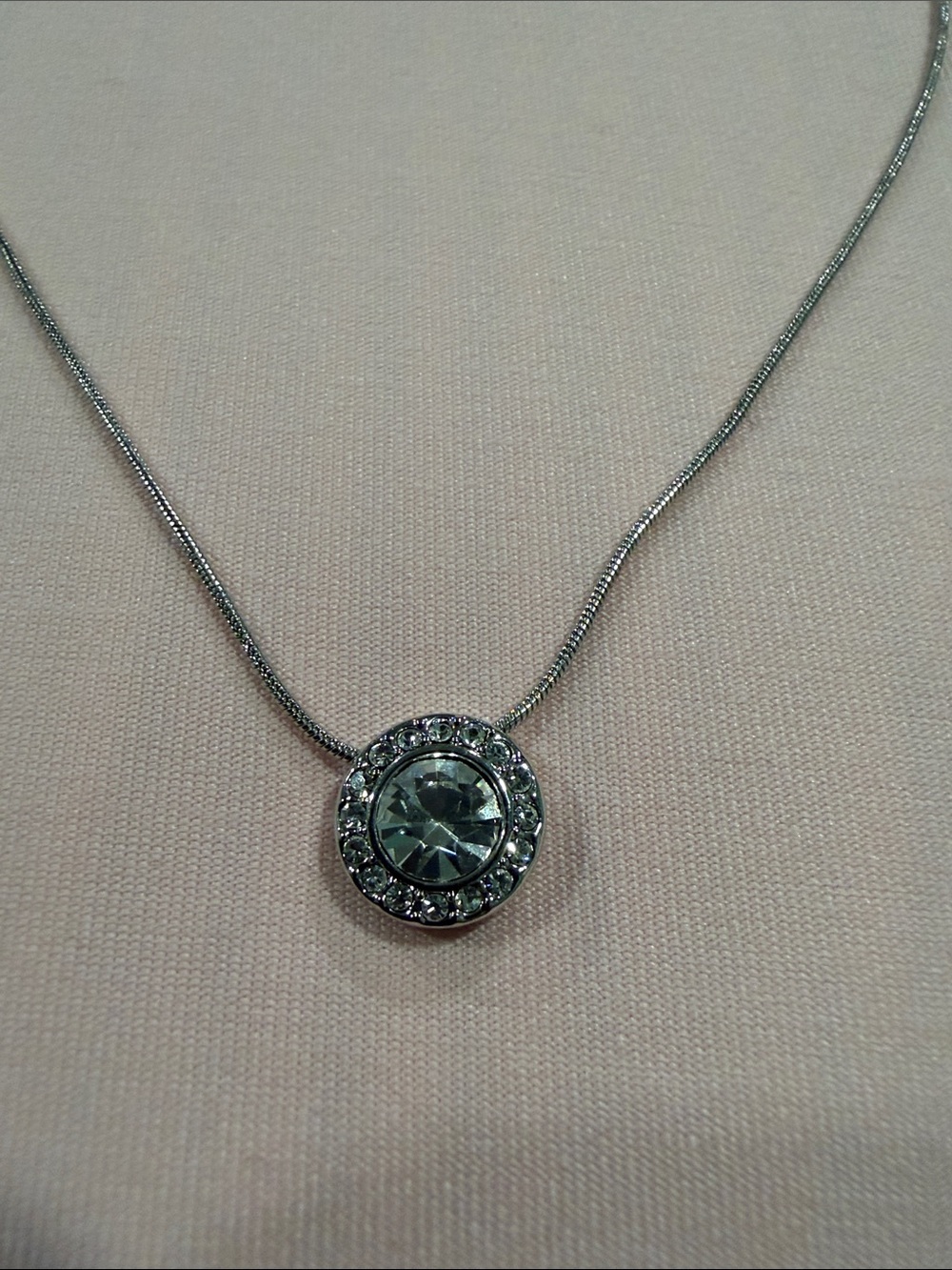 Swarovski Silver Crystal Halo Pendant Necklace